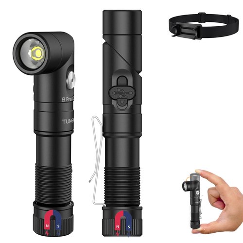 TUNENGE T21X 1400 Lumen Small LED Flashlight Rechargeable, Super Bright 90 Degree EDC AA Pocket Flashlight with Magnet, Adjustable Headlamp, Mini Tactical Light & Clip for Camping Running Hiking