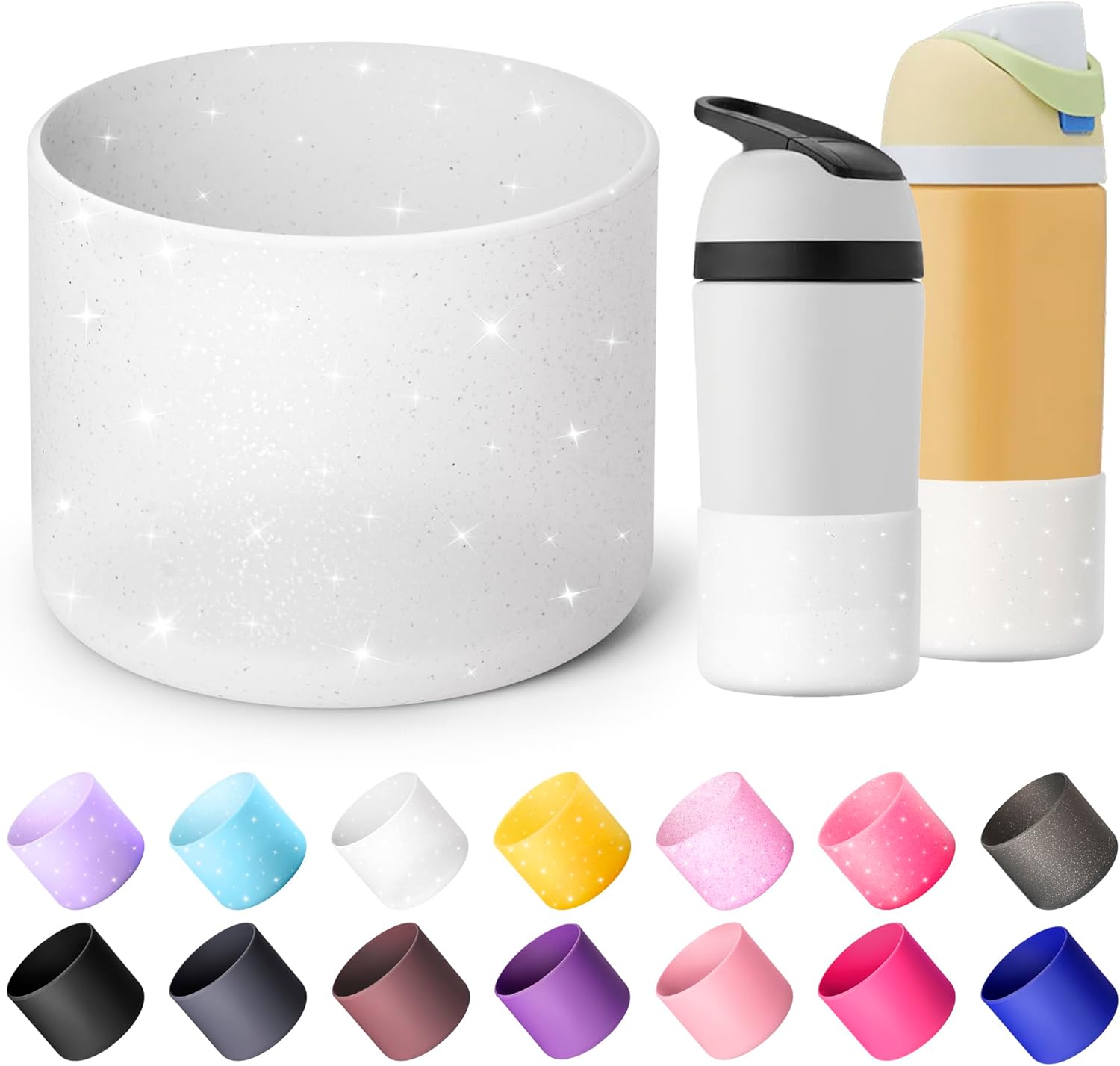Owala Silicone Boot - Anti-Slip Protective Sleeve for 14/16 oz Water Bottles | Glitter White