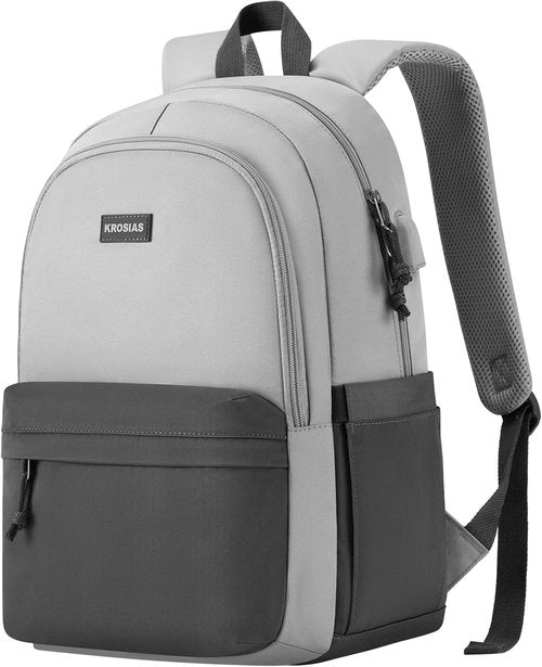 KROSIAS School Backpack - Cute 15.6 Inch Laptop Bag for Teens | Aesthetic Dark Grey & Light Grey Design