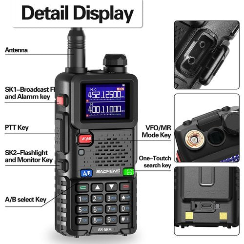 BAOFENG Ham Radio Handheld AR-5RM 10W Long Range Walkie Talkies Rechargeable Portable Tactical Emergency NOAA Weather Two Way Radios USB-C Charger For Survival Gear Camping,2 Pack