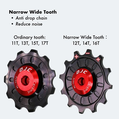 DJC Bike Ceramic Bearing Pulley Wheel 2pcs Guide Roller 11T 12T 13T 14T 15T 16T 17T MTB Road Bike Rear Derailleur for Shimano for Sram Pulley(Black 2pcs 12T)