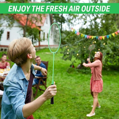 Woanger 8 Packs Badminton Rackets Set with 12 Badminton Racquets for Adult Backyard Gym Beach Outdoor(Rose Red,Light Green)