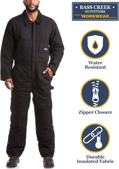Bass Creek Outfitters Men's Coveralls - Insulated, Water-Resistant Long Sleeve Work Suit | Durable & Comfortable