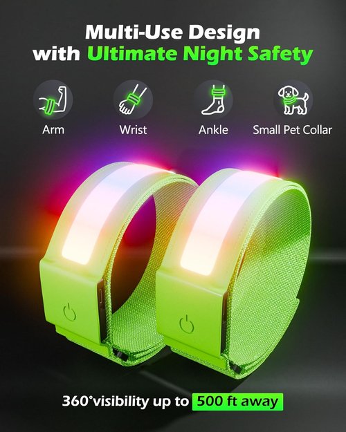 LED Armband 2 Pack | Light-Up Reflective Arm Bands for Running & Dog Walking - 11 Light Modes, Rechargeable