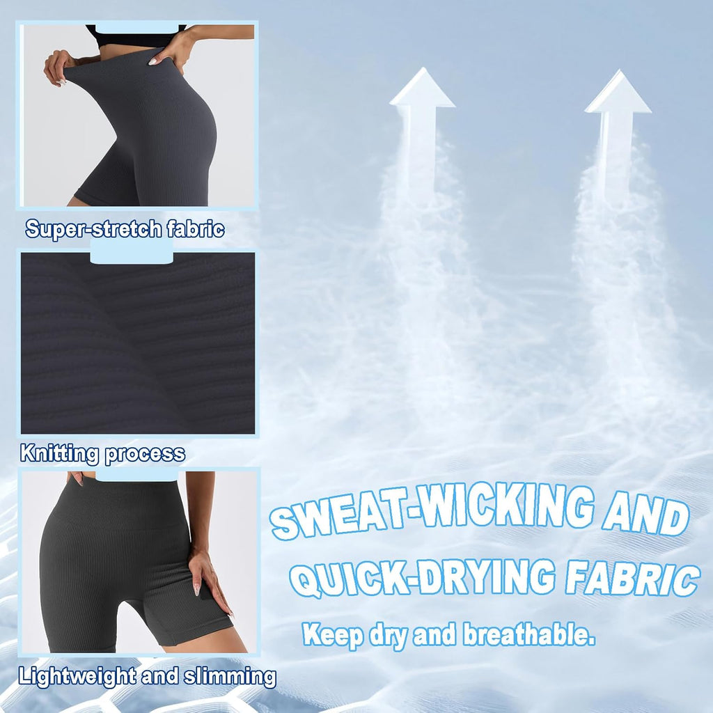 Skiennix Women’s Athletic Shorts - High Waisted Butt Lifting Seamless Biker Shorts for Gym & Yoga