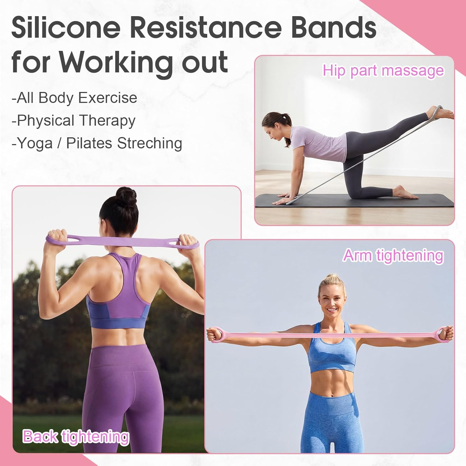 Soulchen Figure 8 Fitness Resistance Bands - 5 Pack (10-50 Lbs) for Yoga, Pilates, and Strength Training