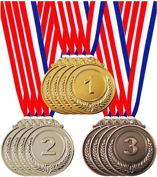 Jauisus Olympic Style Award Medals - 12 Pcs Gold, Silver, Bronze with Neck Ribbons | 2 Inches for Sports & Competitions