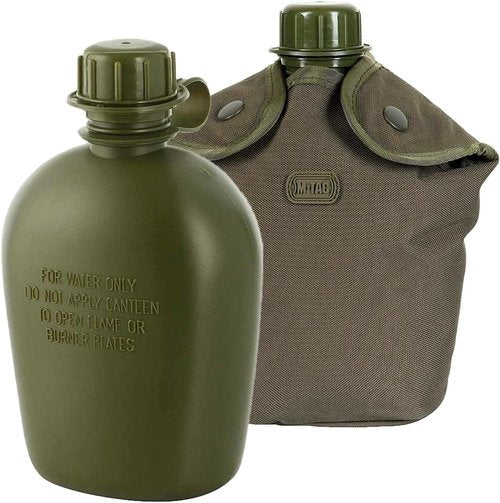 M-Tac Canteen Water Bottle - 1 Quart Water Canteen (34 Oz/1L) - Tactical Water Bottle for Military Hiking Camping Survival (Bottle & Cover Olive)