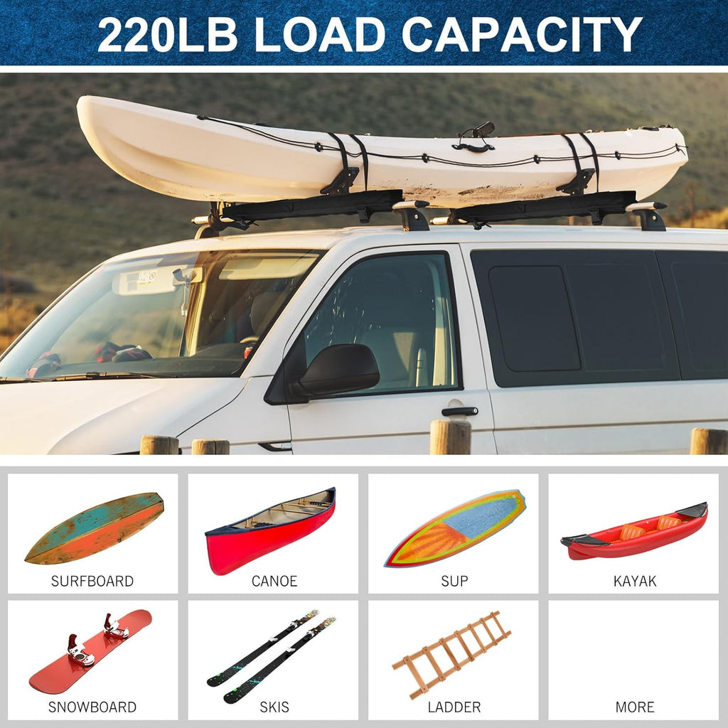 Skiennix Universal Soft Roof Rack Pads - Kayak Carrier & Surfboard Racks with 15ft Tie Down Straps | Black