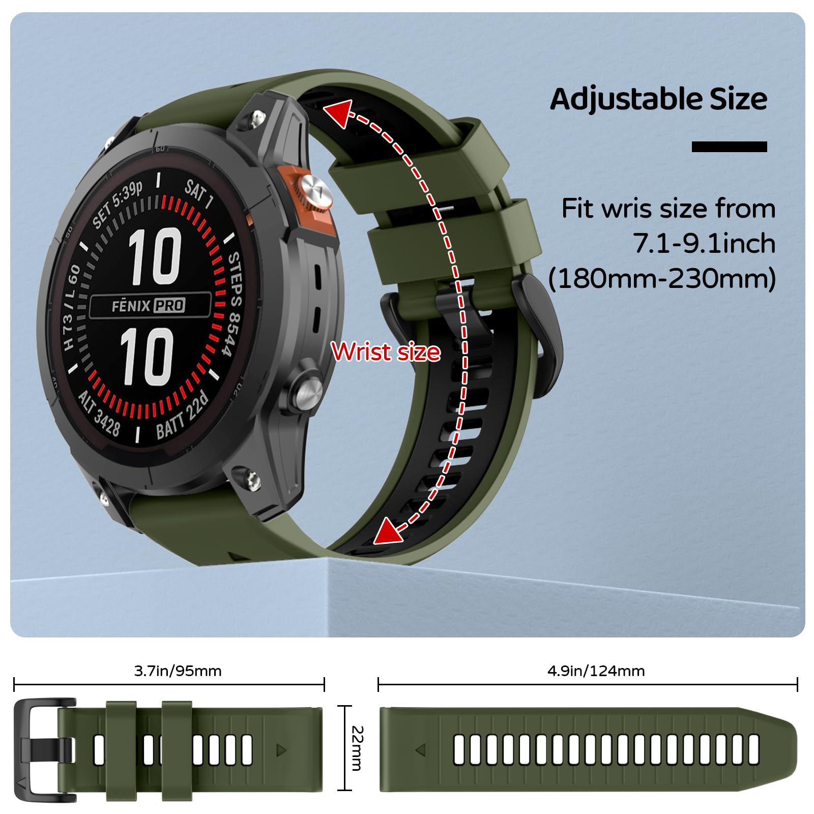 U-LIMVE Watch Band for Garmin Fenix 7X Pro/Fenix 7X/Fenix 6X Pro/Fenix 6X/Fenix 5X/Fenix 3, Silicone QuickFit 26mm Replacement for Garmin Descent Mk3i 51mm/Epix Pro 51mm/TACTIX 7, Army green black