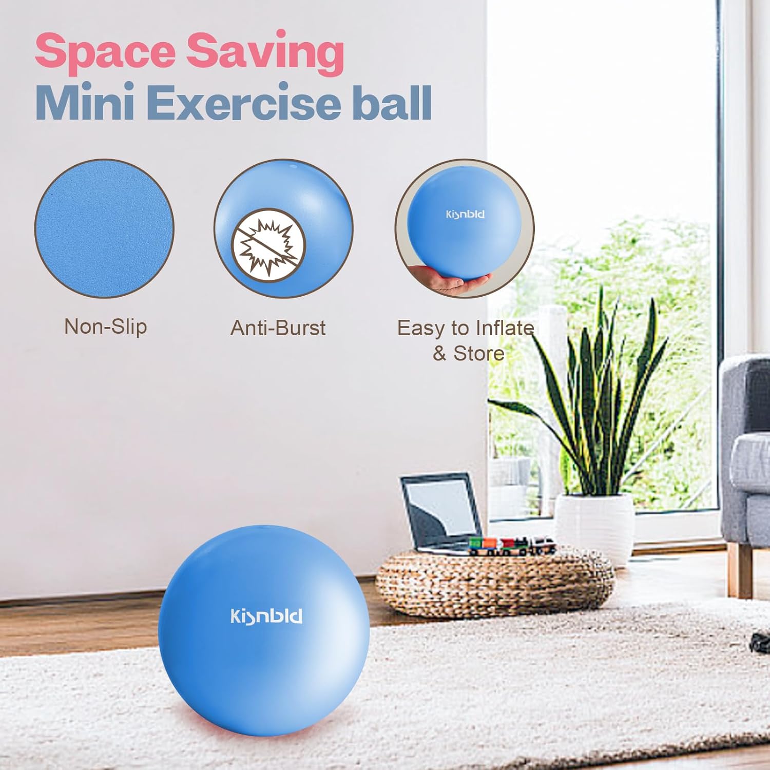 Small Exercise Ball - 9 Inch Mini Pilates Ball | Anti-Burst, Slip Resistant for Fitness & Core Strength