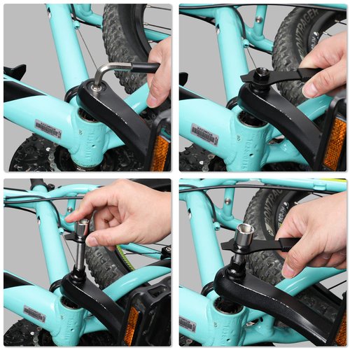 Oumers Bike Crank Puller, Bike Crank Arm Remover,Bottom Bracket Remover,Allen Key Wrench,Square Head with Auxiliary Wrench, Bicycle Extractor Tool Crankset Arm Extractor Repair Tool Set