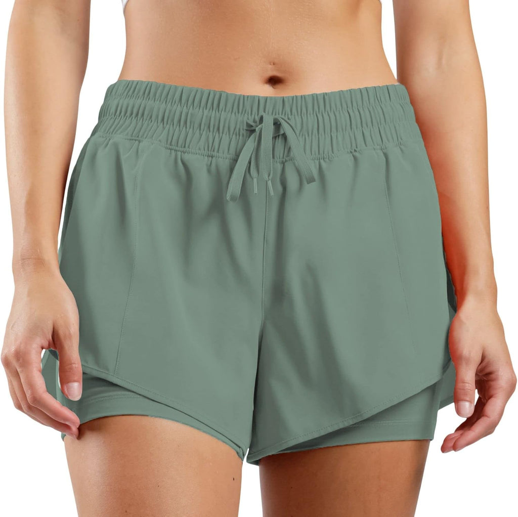 90 Degree By Reflex Lightweight 2-in-1 Workout Shorts - Running & Yoga with Inner Biker Short Pockets