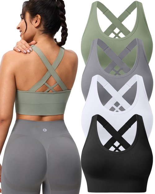 Evercute Sports Bra for Women Padded Medium Support Criss Cross Strappy Bras Seamless High Impact Yoga Exercise Athletic Bras