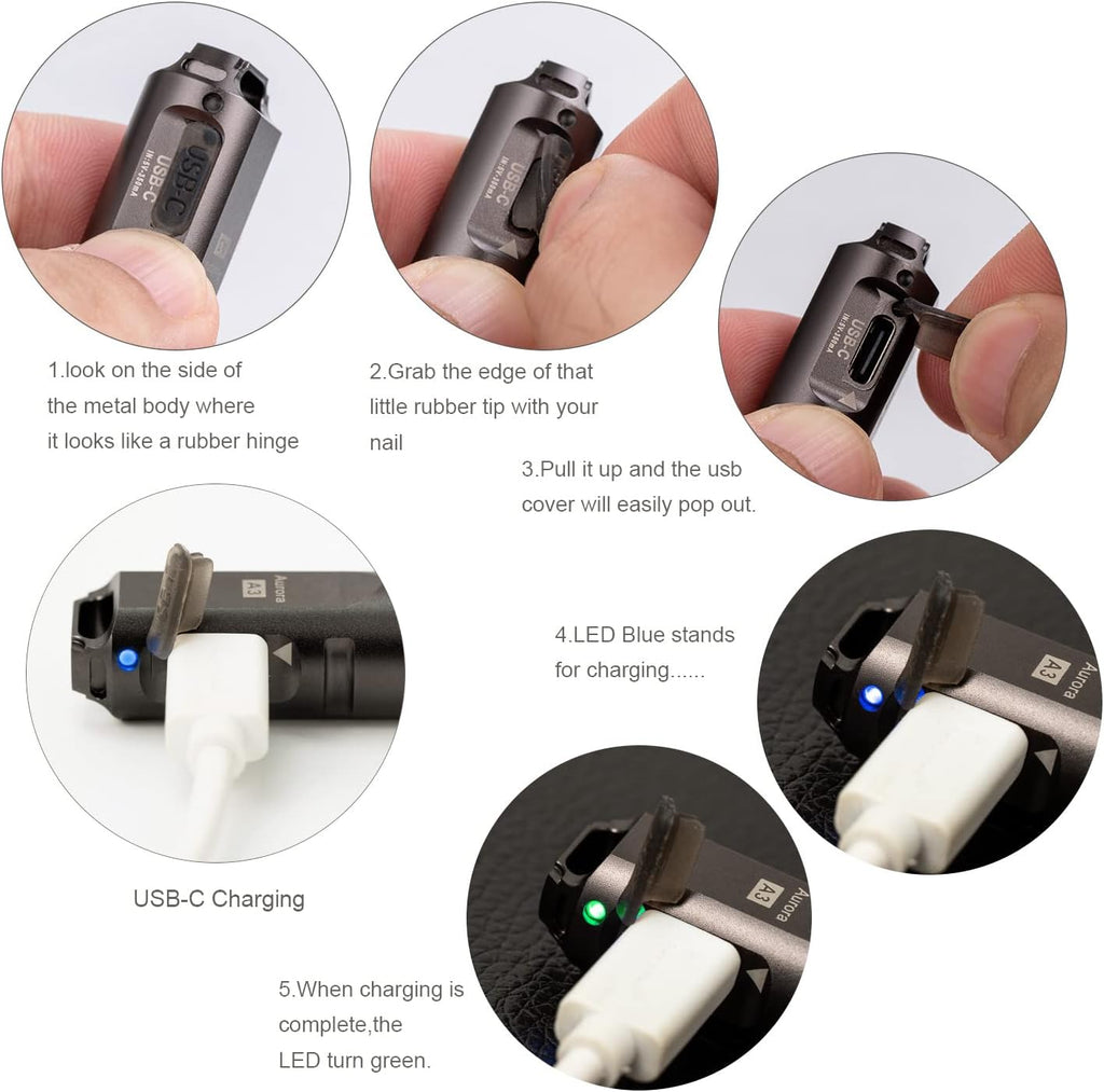 RovyVon A3 Gen 4 Mini Keychain Flashlight - Super Bright 650 Lumens, USB-C Rechargeable, Compact & Water-Resistant (Gun Grey)