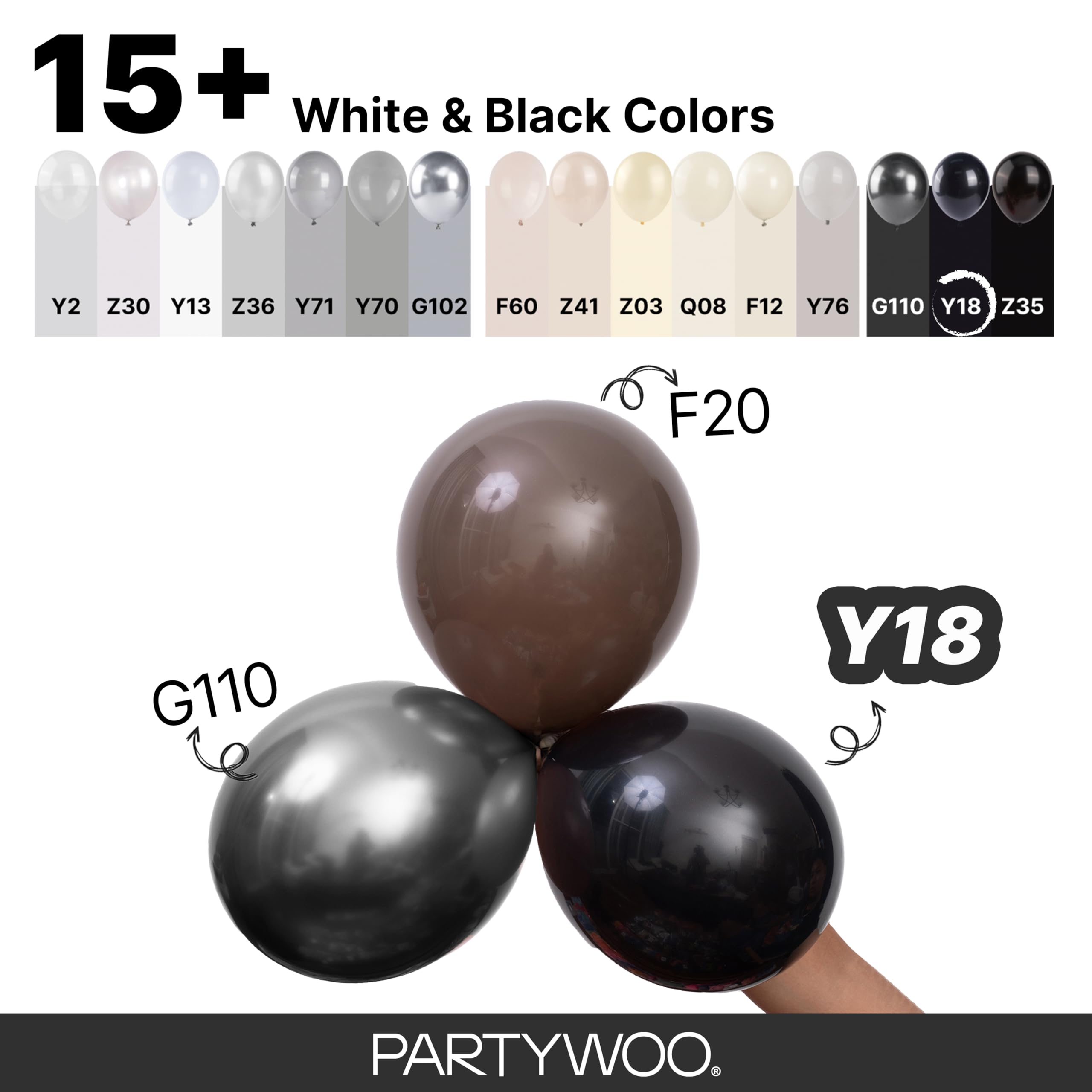PartyWoo Black Balloons 155 pcs Different Sizes of 18 12 10 5 Inch Black Balloons Arch Kit Garland for Baby Shower Birthday Graduation Casino Gaming Anniversary Race Car Party Decorations Black-Y18