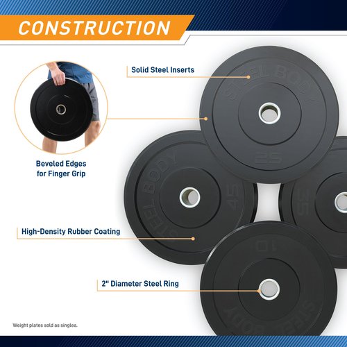 Steelbody Olympic Rubber Bumper Weight Plate - 10 lb. / 25 lb. / 35 lb. / 45 lb. Workout Weights, 25-Pound