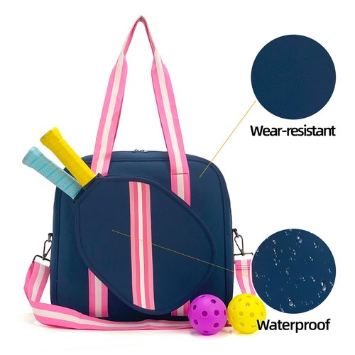 SPELIKO Cute Women's Pickleball Sling Bag Tote, Navy Striped