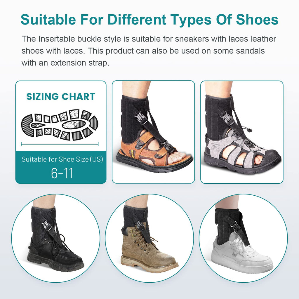POZPO Foot Drop Brace for Walking Lifting Shoes, Drop Foot AFO Brace Help Raise Shoes, Foot Up Splint for Ankle, Improved Walking Gait, Prevent Falls and Injuries, for Left and Right-Black
