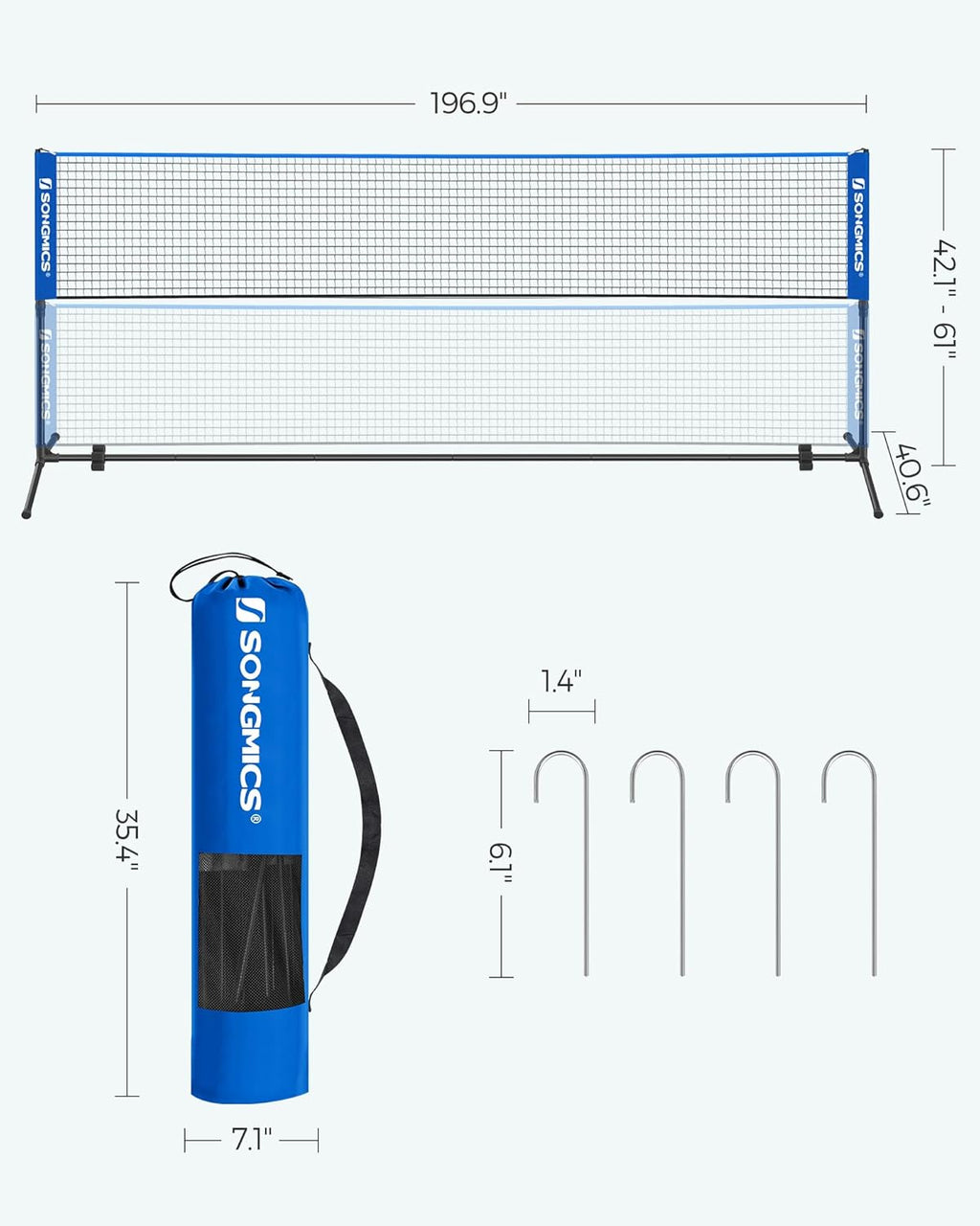 SONGMICS Adjustable Badminton & Volleyball Net - Foldable Nylon for Kids & Juniors | 10ft/13ft/16.5ft Wide