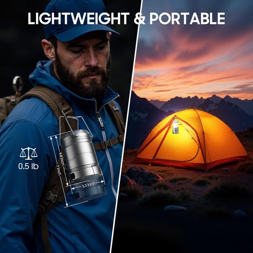 2 Pack Camping Lantern Rechargeable Collapsible, 1000LM 65 LED 3 Light Modes Camping Lights, Stepless Dimming, Waterproof Portable Lanterns for Camping Power Outages Tent Emergency Home Hiking
