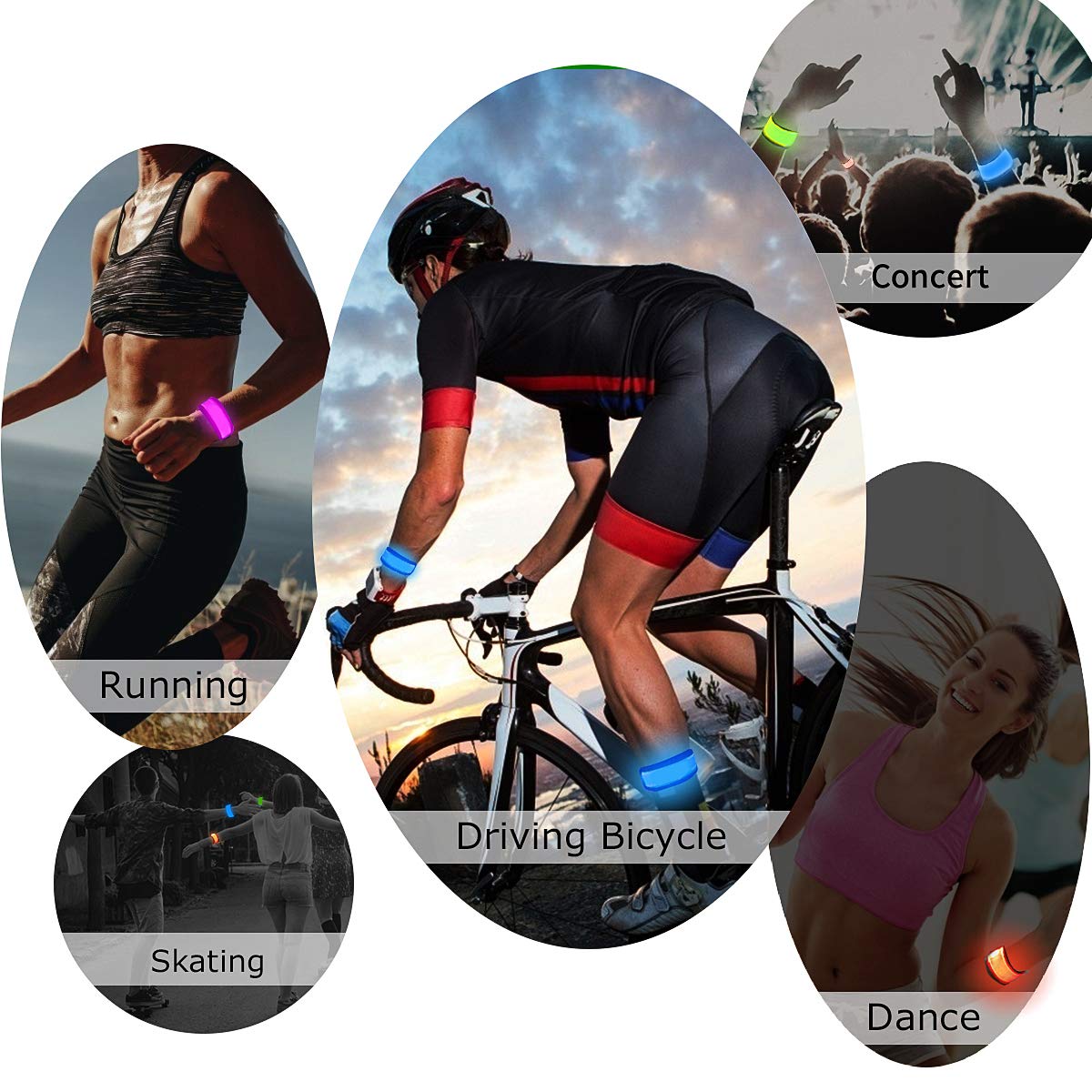 esonstyle 6 Pack LED Light Up Band Slap Bracelets, Night Safety Wrist Band for Cycling Walking Running Concert Camping Outdoor Sports