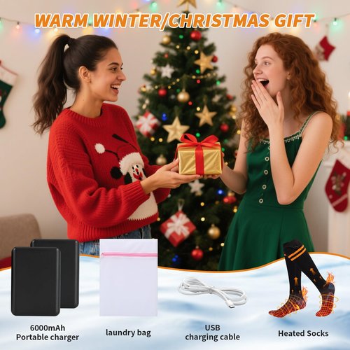 Qsocksy Electric Heated Socks for Men & Women - 6000mAh Rechargeable, Up to70 °C Large Heating Area, 8H Heat, Washable for Skiing, Hunting, Camping
