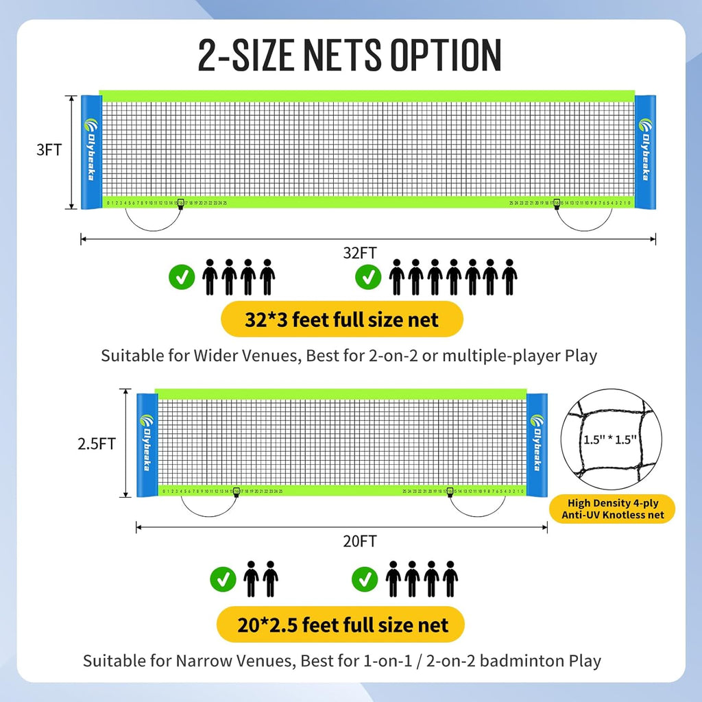 Regine Switzerland Outdoor Volleyball & Badminton Combo Net Set - Adjustable Poles, 4 Rackets, Portable Carry Bag