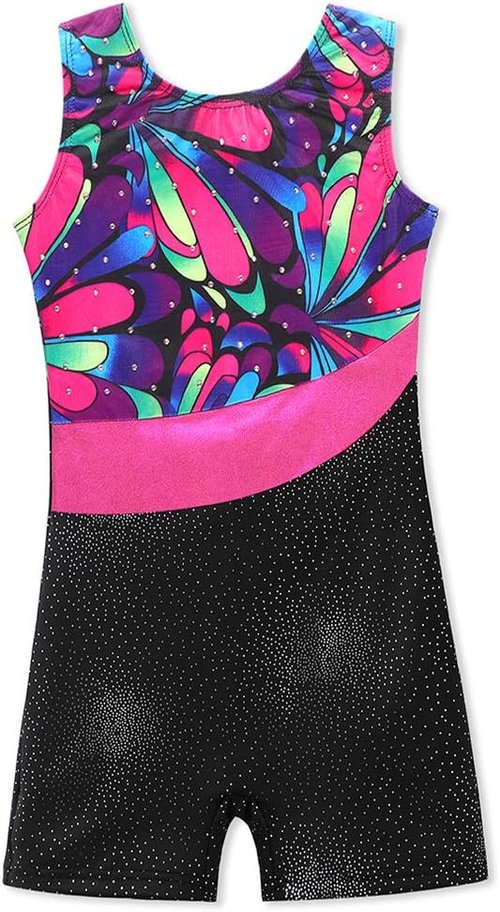 HOZIY Girls' Gymnastics Leotard - Sparkling Snowflake Design in Blue, Purple & Hot Pink