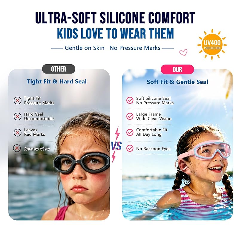 Kids Swim Goggles 2-Pack Anti-Fog Eyewear for Girls & Boys 3-16 — Pink/Light Blue & Pink/Blue