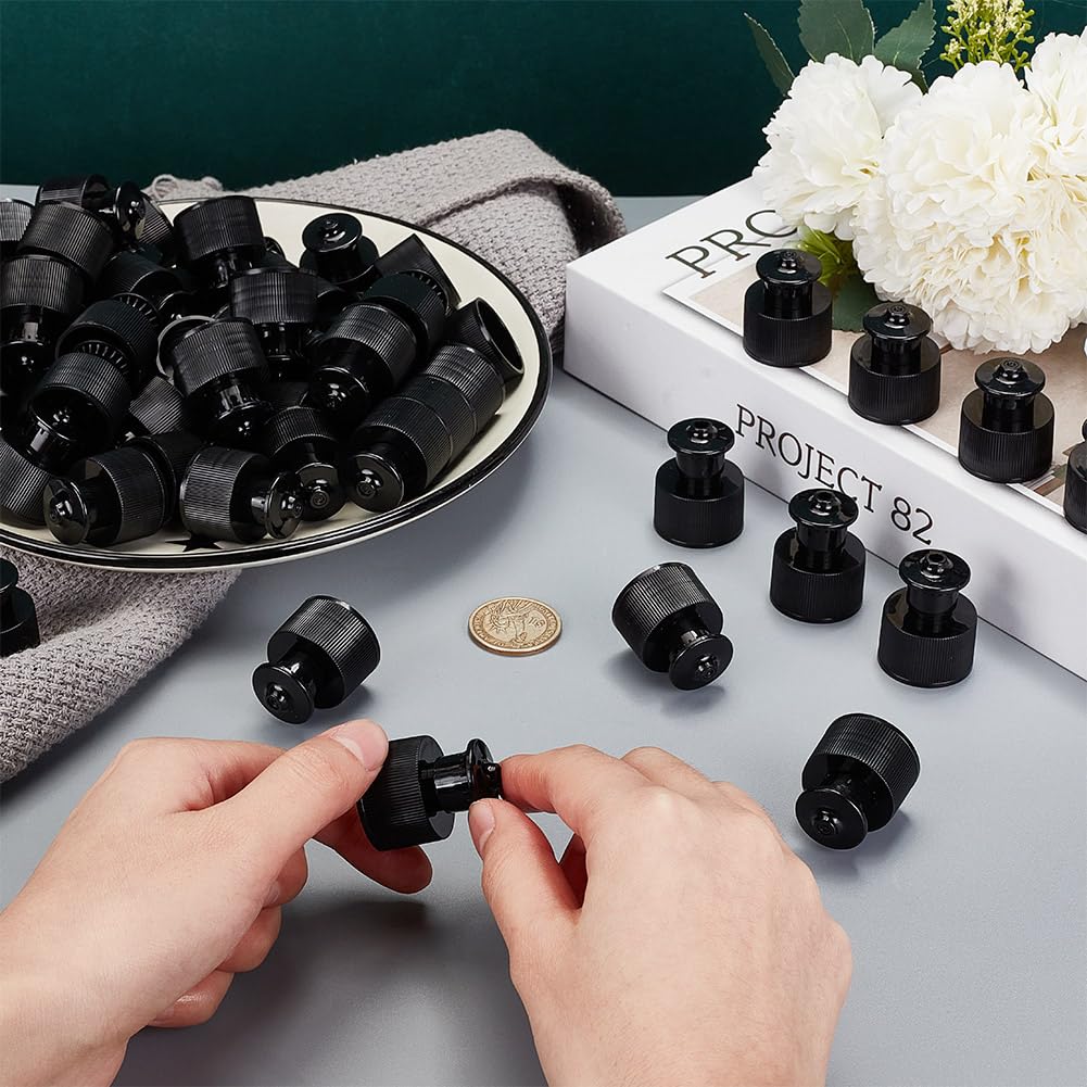OLYCRAFT 100Pcs 24/410 Black Plastic Push Pull Replacement Caps 24mm Inner Diameter Twisted Sport Bottle Lid 1x1.2 Inch Plastic Water Bottle Cap for Water Bottle Replacement Tops Sport Bottle Lid