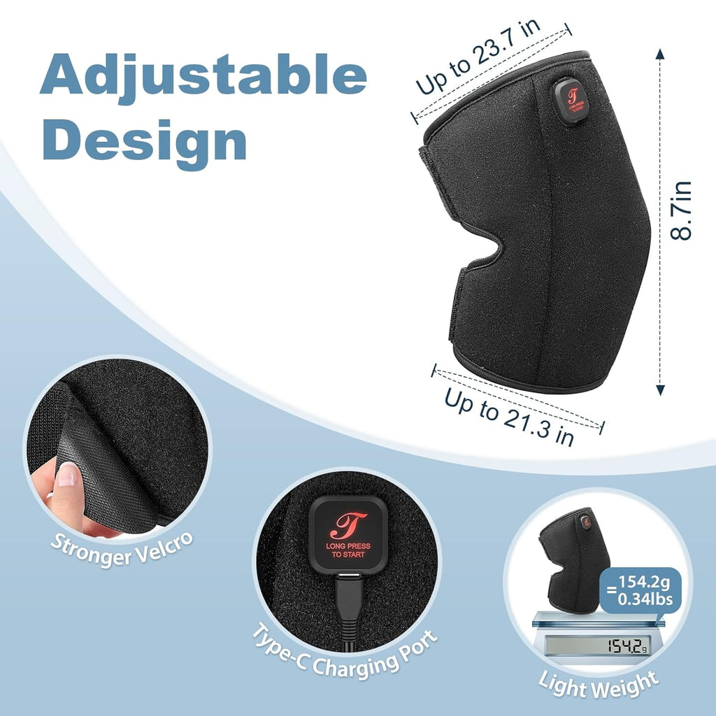 Skiennix Heated Knee Brace - Cordless Heating Pad for Arthritis Relief | 3 Temperature Modes, Black (One Pair)