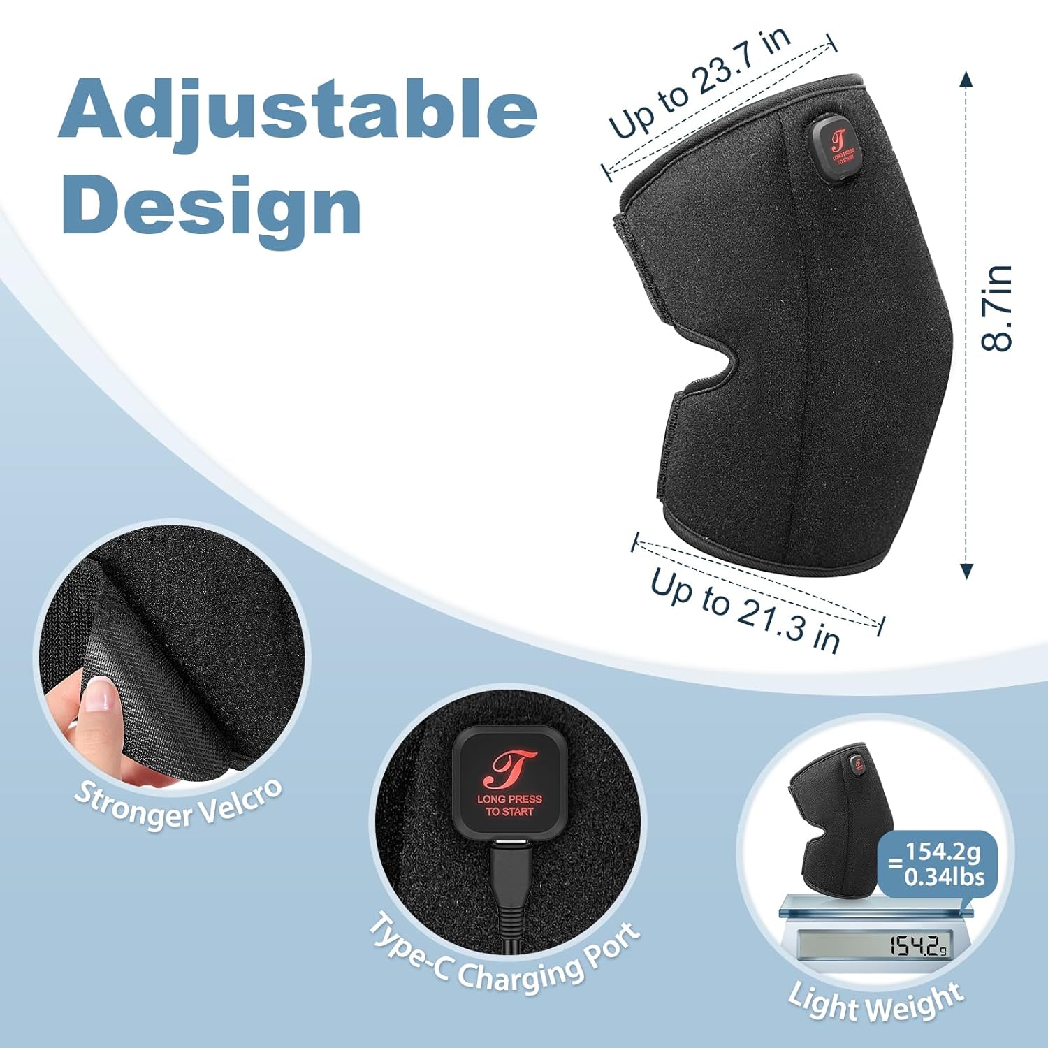 Skiennix Heated Knee Brace - Cordless Heating Pad for Arthritis Relief | 3 Temperature Modes, Black (One Pair)