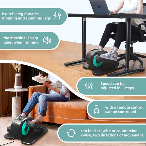 ESL Under Desk Elliptical - Portable Leg Exerciser with Pedal Strap for Seniors, Compact Seated Elliptical with Remote Control, LCD Display Electric Elliptical Trainers for Home