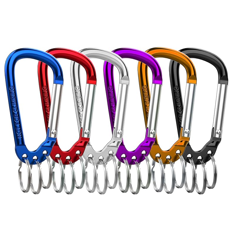 6 Pack Aluminum Carabiner Clips with 3 Key Rings – Lightweight, Durable Keychain Hooks