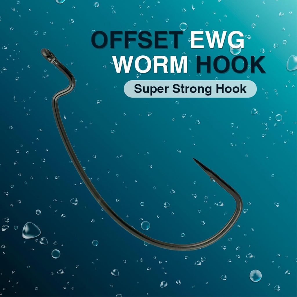 Reaction Tackle Offset EWG Worm Hooks - Super Strong Wide Gap for Texas Rig Soft Plastics | 25 Pack