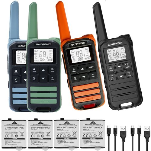 BAOFENG FR-22A Walkie Talkies for Adults Long Rang NOAA Weather Alerts, Rechargeable Walkie Talkies 2 Way Radio 22 FRS Channel USB-C Cable Outdoor Cruises Camping, 4 Pack