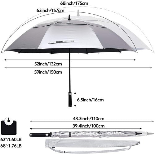 G4Free 68 Inch UV Golf Umbrella and 62 Inch UV Golf/Beach Umbrella Double Canopy