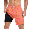 American Trends Men's Swim Trunks 7 Inch with Compression Liner Quick Dry Swim Shorts for Men Beach Board Shorts Bathing Suit with Pockets Medium Pink Orange Banana