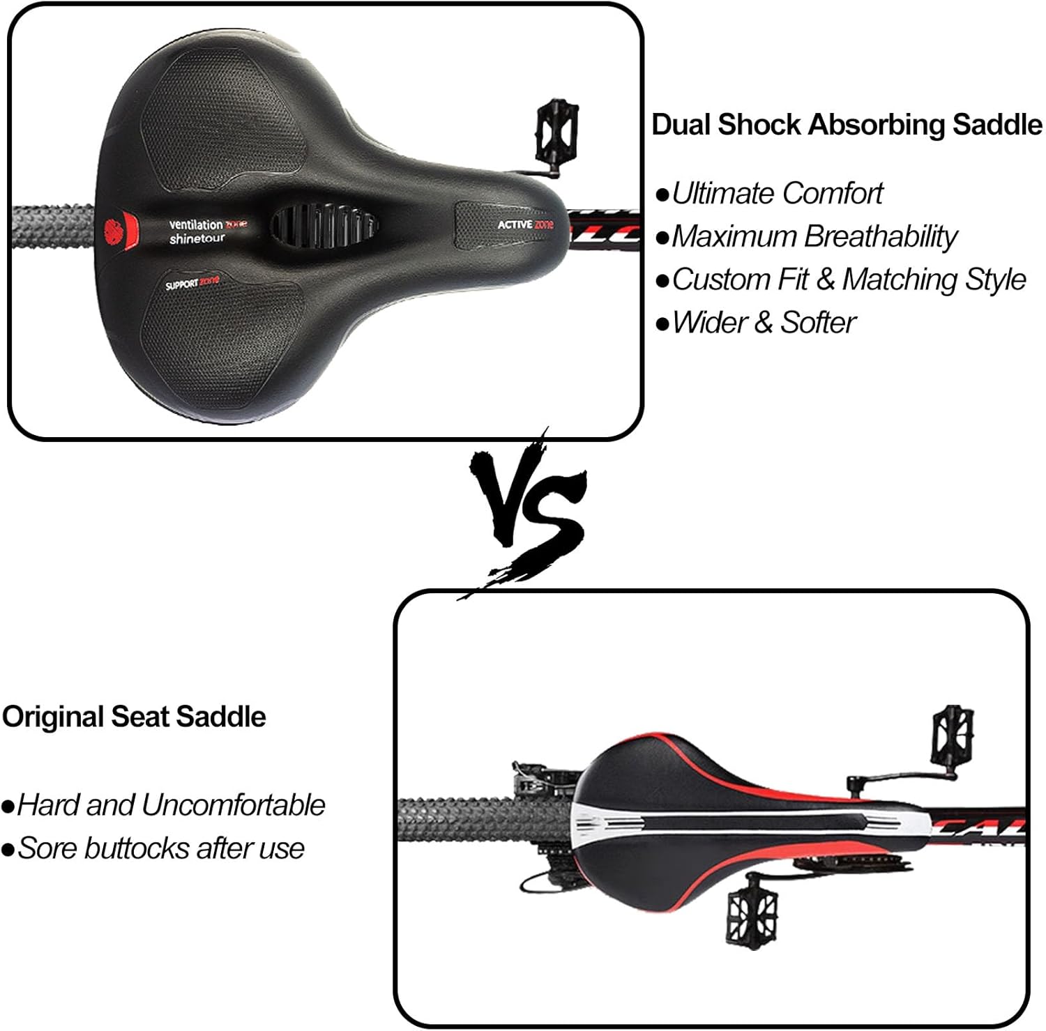 TOPCABIN Comfort Bike Saddle - Dual Shock Absorbing, Thickened Memory Foam, Waterproof | Universal Replacement for Indoor Cycling