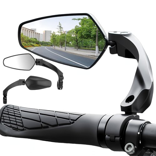 Handlebar Bike Mirror,2 Pack HD Wide Angle Safe Rearview Bicycle Mirrors,360° Adjustable Rear View Mirrors Anti-Glare Shatterproof Glass Lens,Compatible with E-bikes,Mountain Road Bikes (Rectangular)