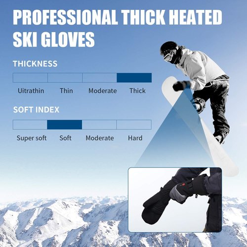 Heated Mittens Gloves for Men Women Kids, Electric Heating Ski Mitts, 7.4V 2200mAh Rechargeable Batteries, Touchscreen Compatible for Skiing Snowboarding Hiking Camping Arthritis Relief (XS)