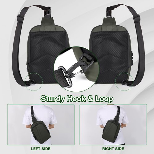 Geestock Anti-Theft Crossbody Sling Bag for Men with USB Port, Small Men's Crossbody Sling Bag PU Leather Chest Bag Shoulder Pack for Travel, Hiking, Work & Daily Use, Green