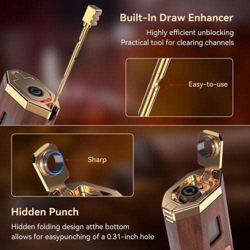 All-in-One Torch Lighter with Punch, Holder, and Draw Enhancer Tool, Adjustable Windproof 2 Jet Flame Lighters, Refillable Lighters Gift for Men (Mahogany)