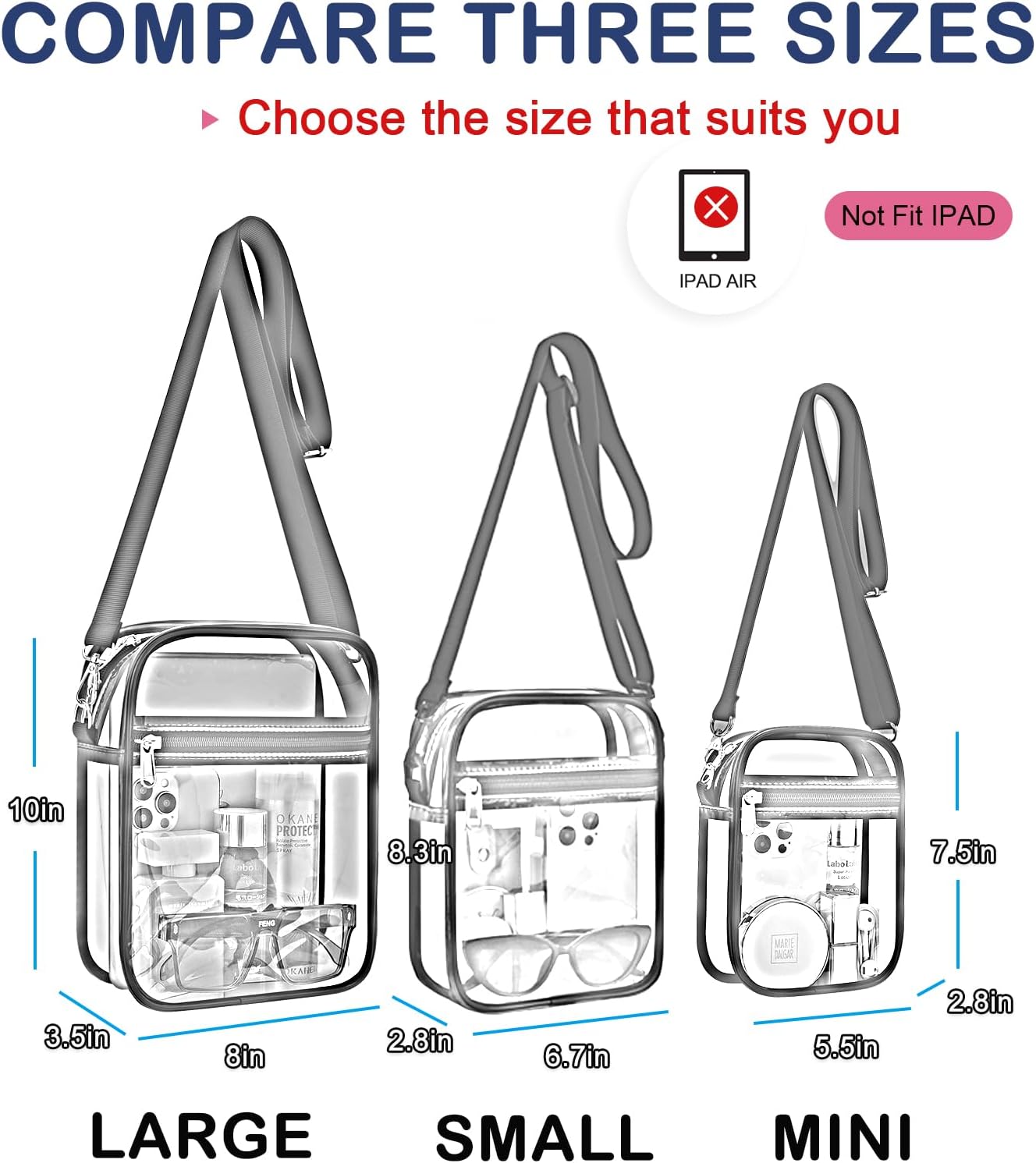USPECLARE Clear Purse - Stadium Approved Transparent Messenger Bag for Men & Women | Crossbody Design