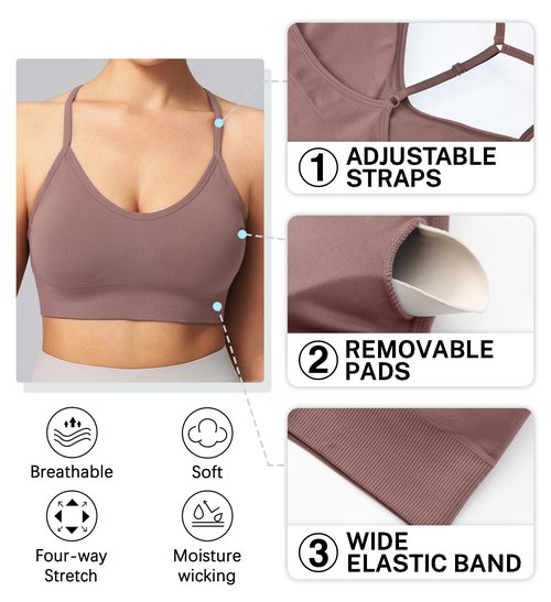 Women's Sports Bras Adjustable Y Back Spaghetti Strap Racerback Padded Wireless Yoga Workout Tops