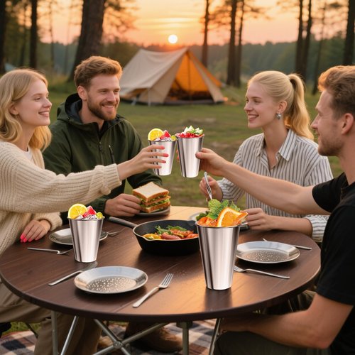 ENCYS Set of 8 Stainless Steel Cups,12oz Stainless Steel Kids Cups,Stackable Metal Drinking Cups for Home, Party, Camping, Outdoor