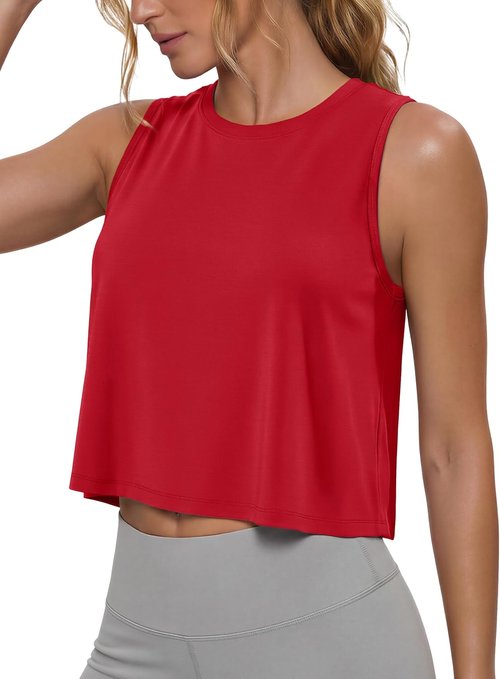 MAGCOMSEN Women's Cropped Workout Tank Top - Quick Dry, Sleeveless, Loose Fit for Yoga & Gym