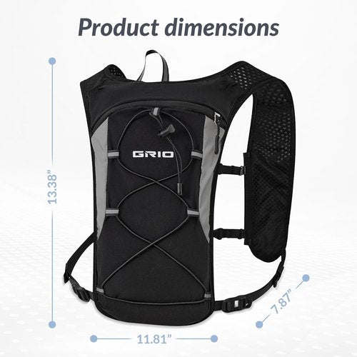 GRIO Hydration Running Vest - Lightweight Water Backpack with 1.5L Bladder | Breathable & Reflective for Hiking, Cycling, Marathon