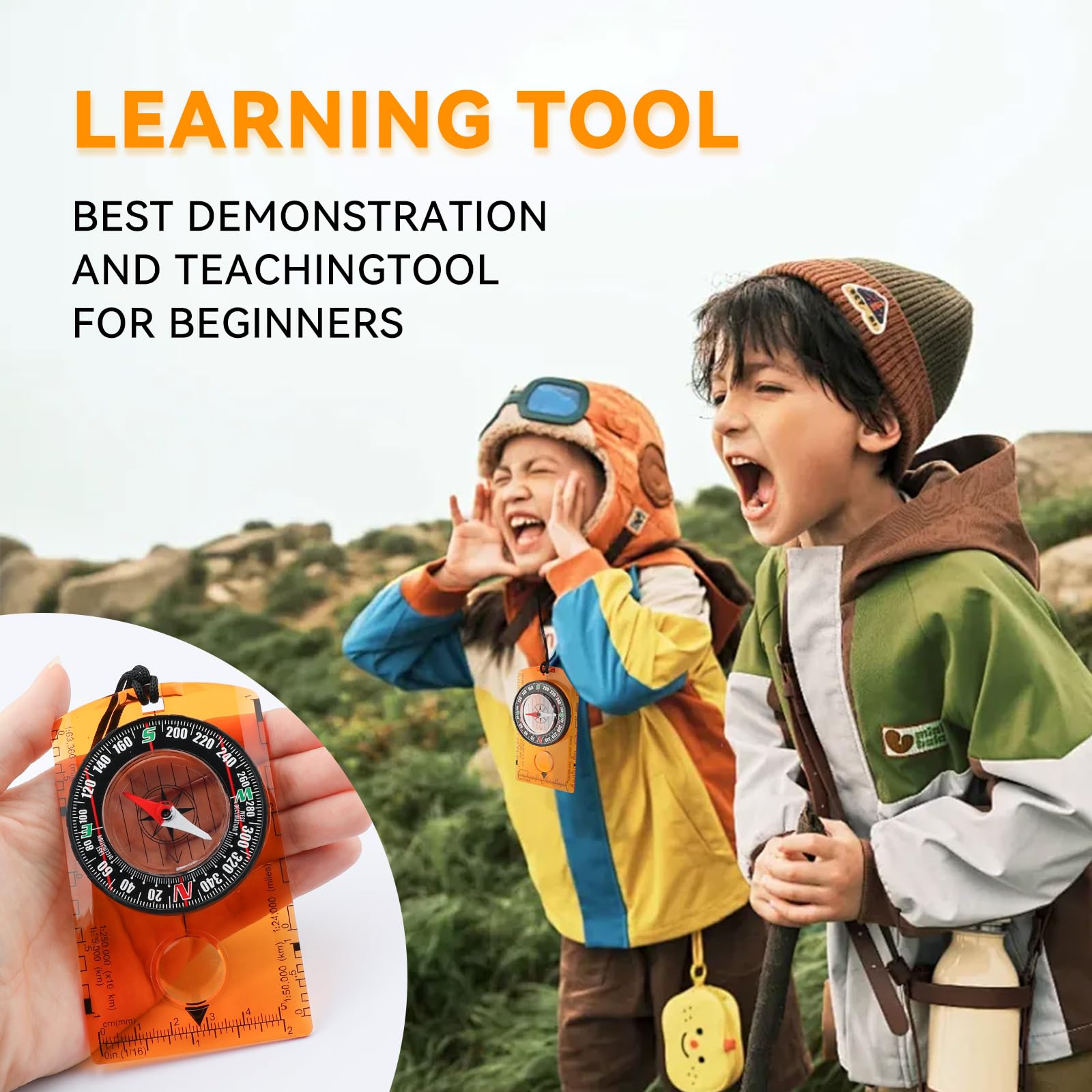 Hiking Compass for Kids – Orienteering & Wilderness Survival Navigation Gear, Pocket Hiking Compass for Camping, Backpacking, Hunting, Outdoor Adventure